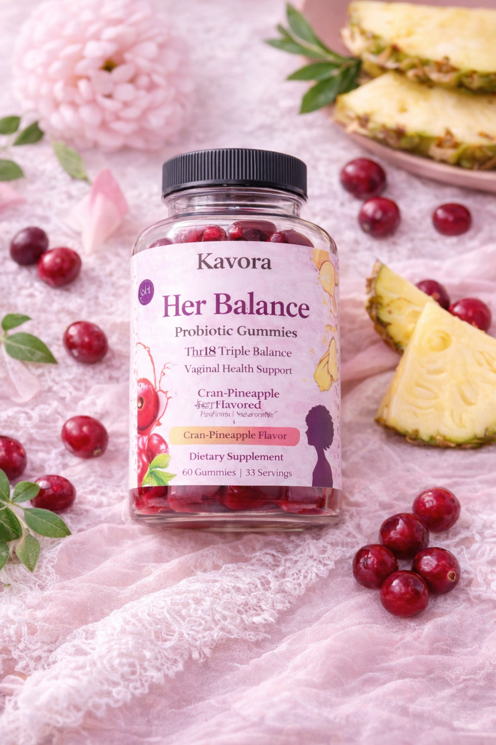 Kavora Her Balance Probiotic Gummies – Feminine pH & Vaginal Health Support Cran-Pineapple Flavor0..