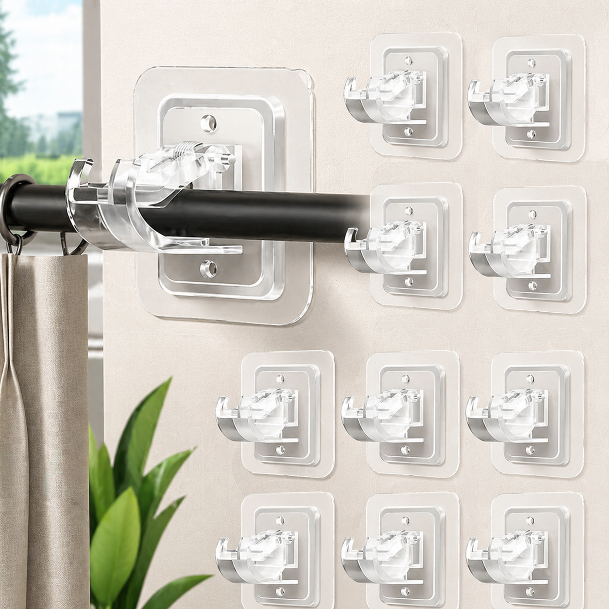 Kavora™️ ClearHold Curtain Brackets — Strong, Adjustable & Seamless Mounting (8PCS)