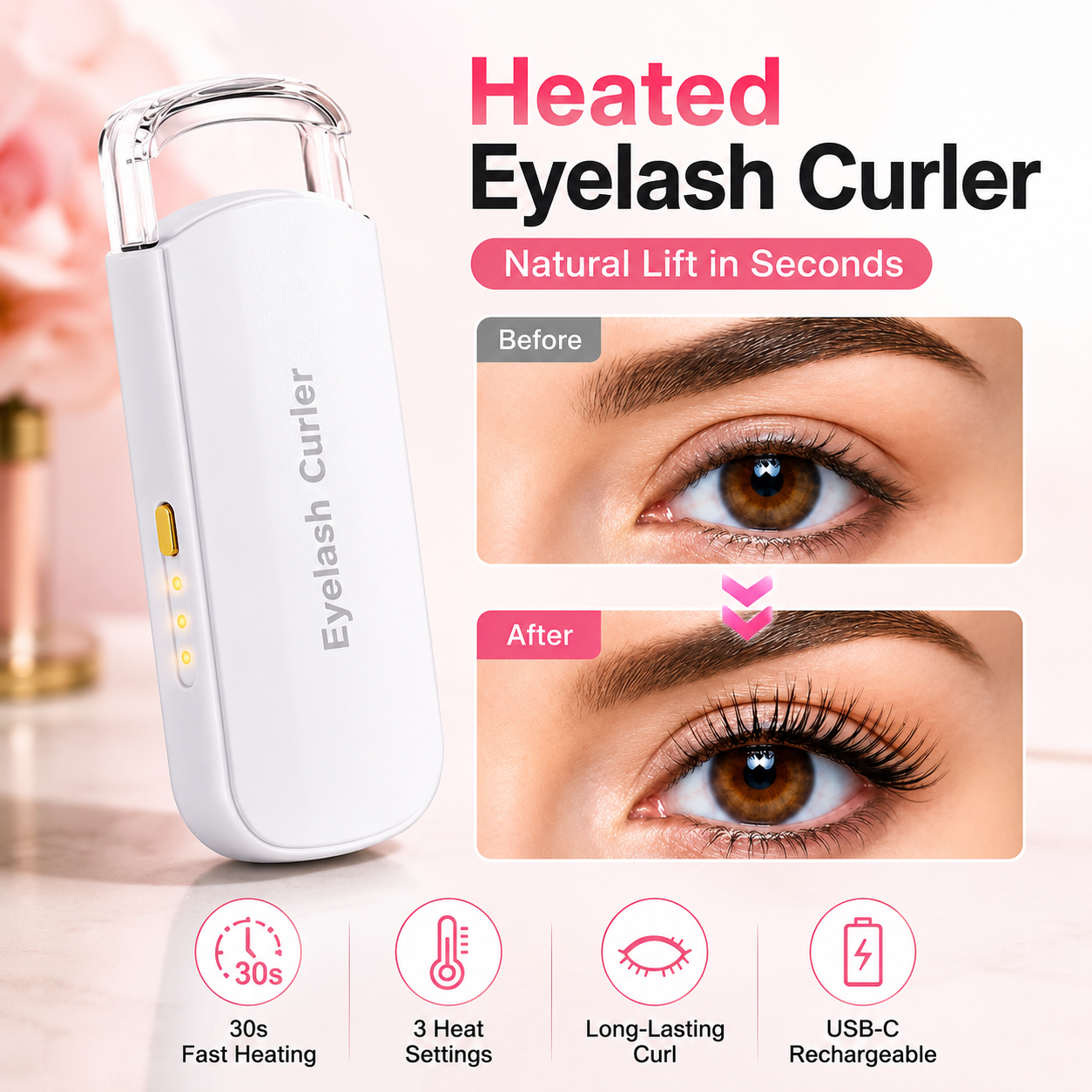 Kavora LashLift Pro – USB Heated Eyelash Curler for Long-Lasting Natural Curl