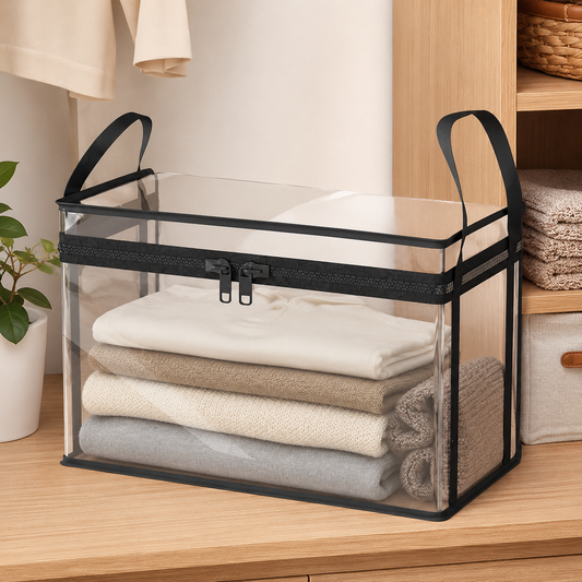 Kavora™ ClearVault Storage Box with Hinged Lid – Heavy-Duty Large Capacity Organizer for Home, Travel, Camping & Moving