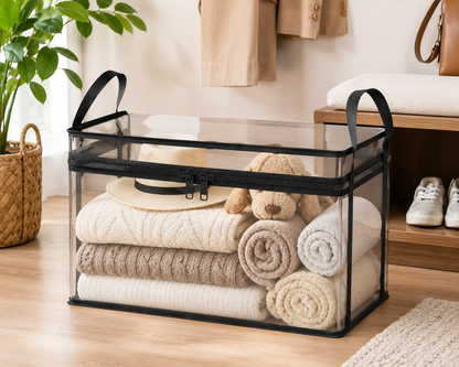 Kavora™ ClearVault Storage Box with Hinged Lid – Heavy-Duty Large Capacity Organizer for Home, Travel, Camping & Moving