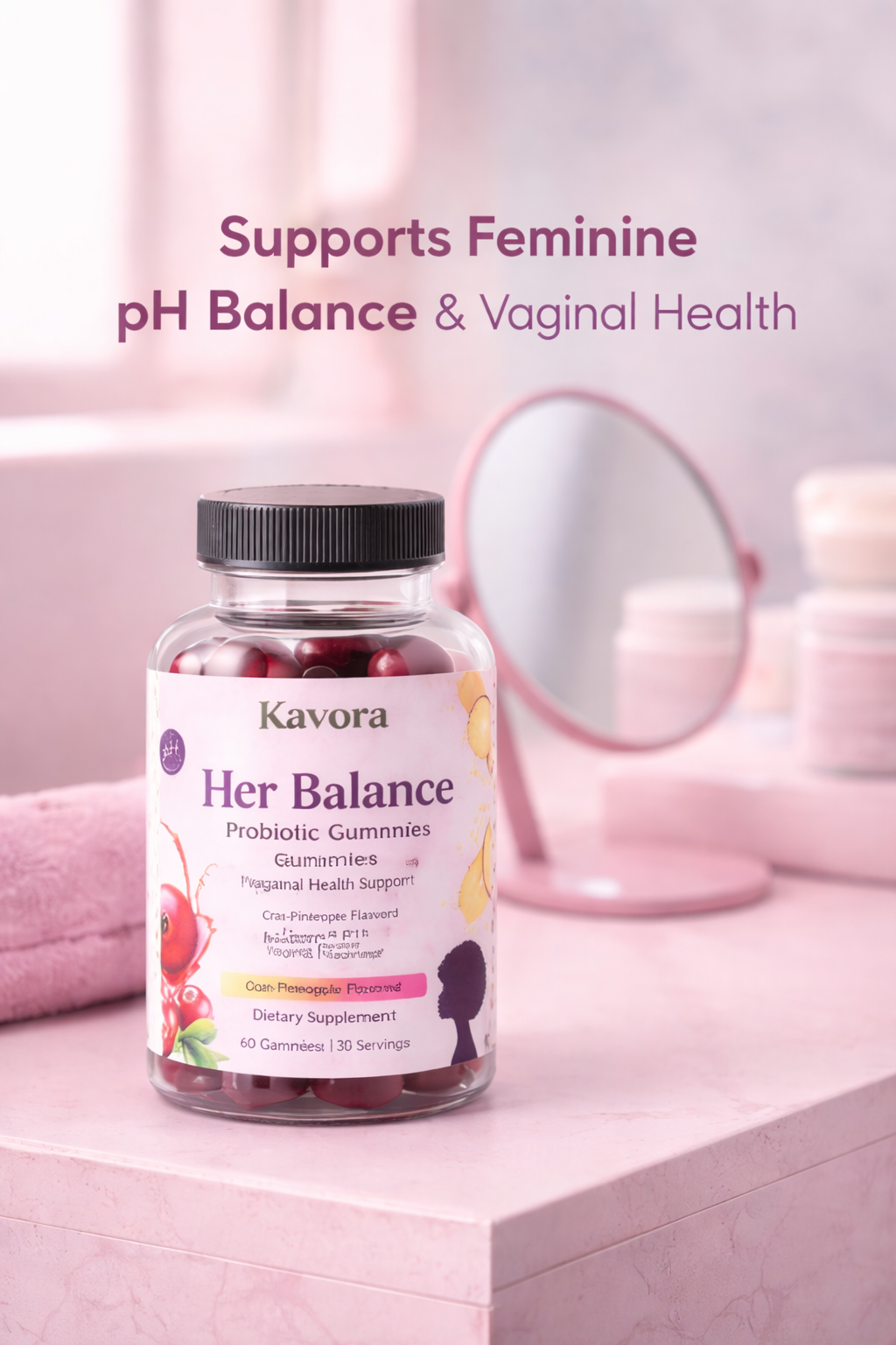 Kavora Her Balance Probiotic Gummies – Feminine pH & Vaginal Health Support Cran-Pineapple Flavor0..