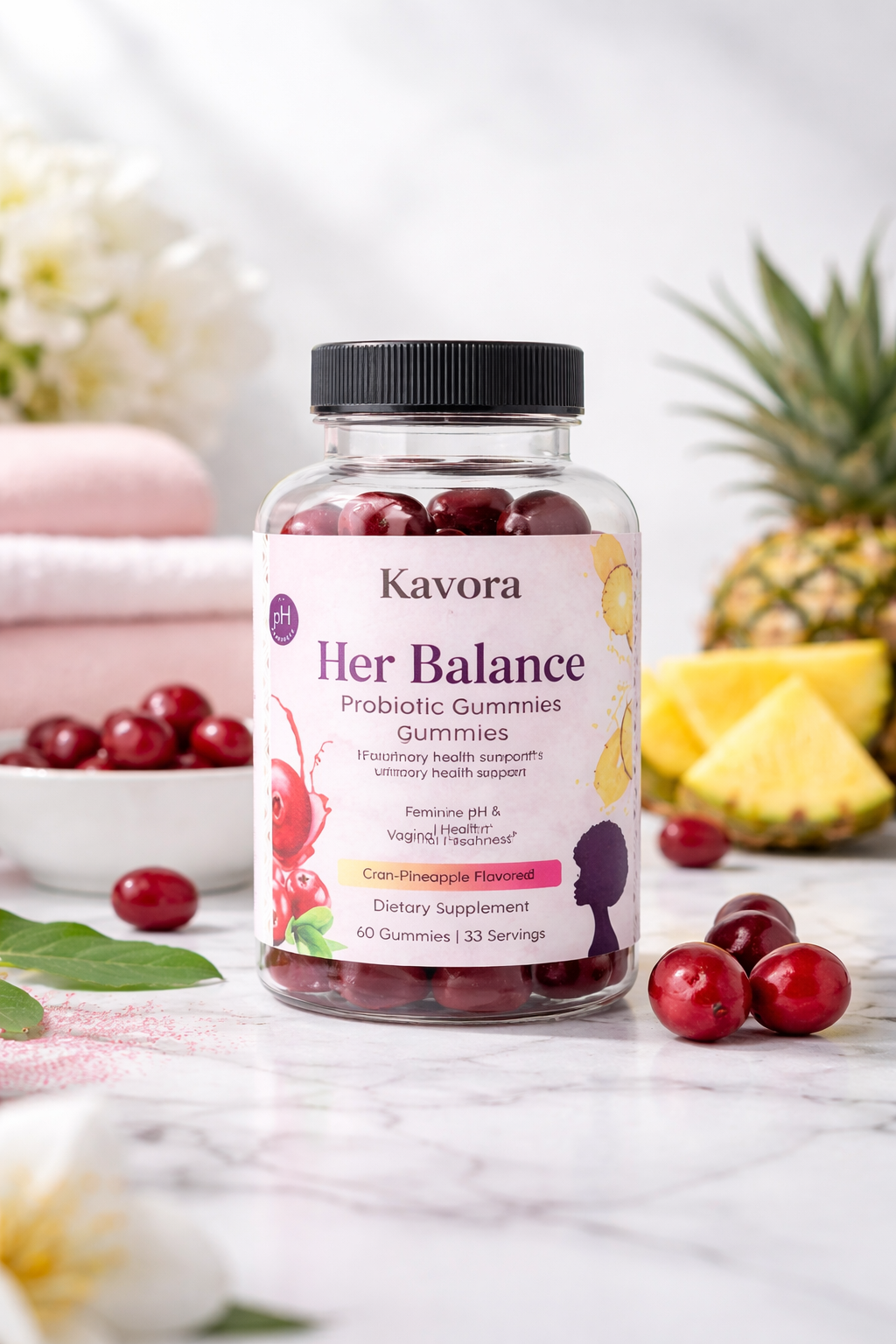 Kavora Her Balance Probiotic Gummies – Feminine pH & Vaginal Health Support Cran-Pineapple Flavor0..